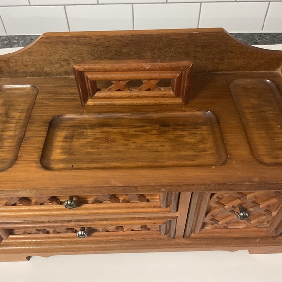 VTG Large Wood Velvet Lined Jewellery Box - Picture 3 of 11